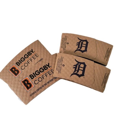 Detroit Tigers Biggby Coffee Disposable Cup Sleeves Set Of 4 Hot Cold Cardboard - Picture 2 of 2